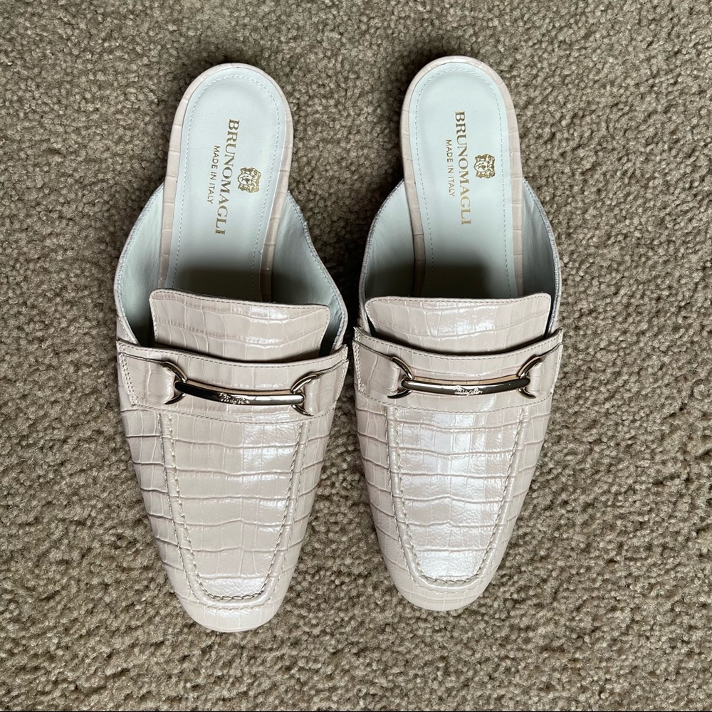 Bruno Magli Mark Flat Loafer Mule - Sand Croc-Print Leather Sz 38.5 NWOT - Picture 7 of 12